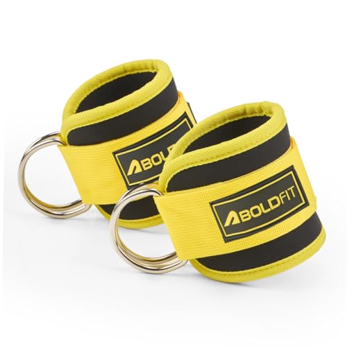 Image of Boldfit Ankle Straps For Gym With Metal D-rings Unisex Ankle Strap For Cable Machine Exercise Padded Ankles Bands For Leg Extensions, Kickback Ankles Gym Accessories For Men Workout 1 Pair Apex Yellow