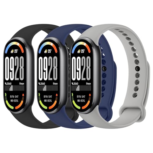 Tobfit 3 Pack Replacement Bands Compatible for Xiaomi Smart Band 10/9/8, Soft Silicone Adjustable...
