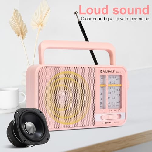 Image of Portable AM /FM Transistor Radio with Loud Speaker, Battery or USB Powered - Compact Emergency Radio for Indoor, Outdoor, Travel & Storms (BJL-671, Pink)