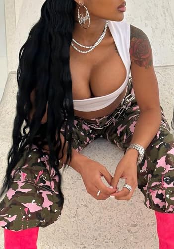 Women Plus Size Camo Cargo Pants, Stretchy High Waisted Camouflage Baggy Active Streetwear Trousers with Pockets3