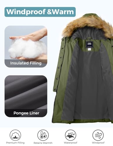 Image of ZSHOW Girls' Long Winter Coat Waterproof Warm Puffer Jacket Hooded Parka