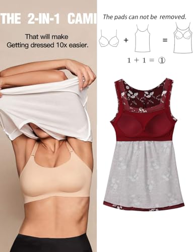 Image of Camisoles for Women with Built in Bra Adjustable Strap Tank Tops Cami Sleeveless Summer Tops for Workout Sleeping Traveling