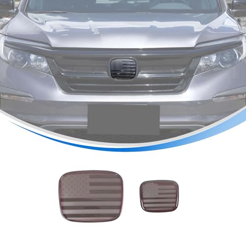 Image of Smoked Front Grille Rear Tailgate Emblem Cover for Honda Pilot 2019 2020 2021 2022, Front Rear Logo Overlay Protector Accessories ABS Material 2PCS (Style B)