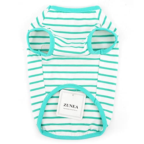 Zunea Dog Shirts for Small Dogs Summer Puppy Pet Clothes T-Shirts Soft Cotton Vest Striped Breathable Sleeveless Tank Top Pet Cats Chihuahua Basic Tee Shirt Apparel for Dogs Girls Boys Green S - Image 4