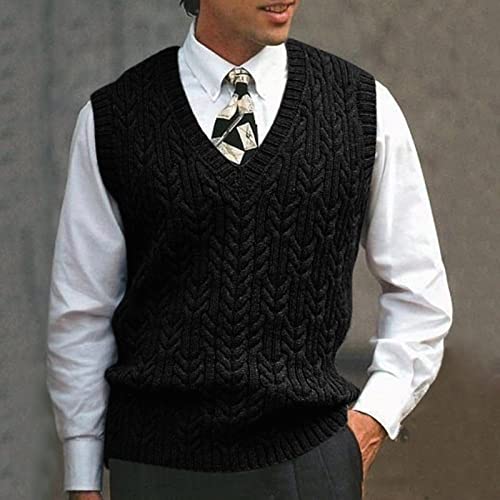 Mens Business V-Neck Knitted Sweater Vest Plain Sleeveless Pullover Knitwear Fall Casual Thermal Golf Sports Vest2