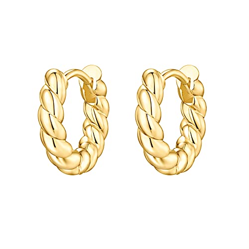 PAVOI 14K Gold Plated 925 Sterling Silver Post Twisted Huggie Earring | Women's Mini Hoop Earrings3