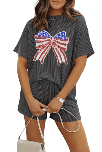 Image of Womens Pajama Sets 2 Piece Pjs Sleepwear Soft Comfy Short Sleeve Tops and Shorts Lounge Set Loungewear Outfit