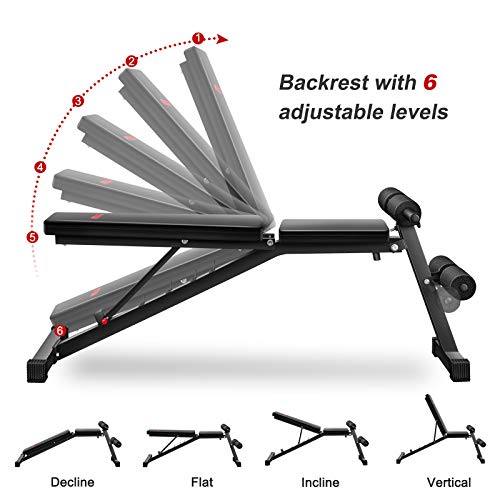 PITHAGE Weight Bench for Home Gym Adjustable Strength Training Bench for Full Body Multi-function Workout Bench with 6 Position Body-building apparatus