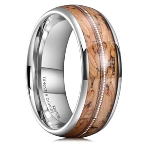 King Will Tungsten Wedding Band Promise Ring for Men 8mm Domed Finished Ring with Siver/Green/Blue/Brown Wood/Meteorite Whisky Wood Guitar String Inlay Ring
