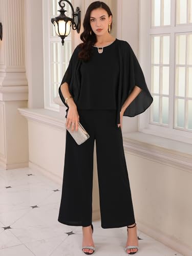 Women's 2 Pieces Sets Formal Pantsuits Chiffon Top Wedding Mother of Bride Pants Suits3