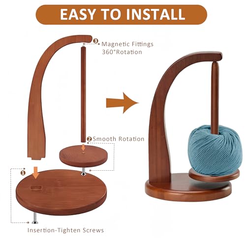Image of Yarn Holder for Crocheting,Wooden Yarn Spinner for Crochet，Magnetic Yarn Ball Holder，Rotating Pendulum Yarn Ball Dispenser Stand，Crochet Gift for Knitting Lovers