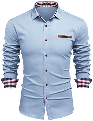 COOFANDY Camisa Vaquera de Vestir Manga Larga Casual Hombre de Moda con Cuadros Bebe Azul S Cover