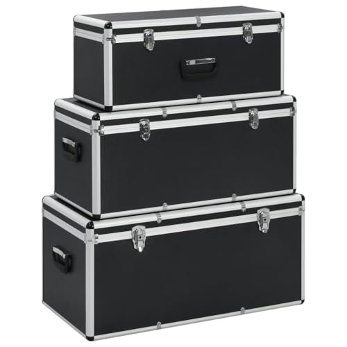 Teenpull Lot de 3 valises de rangement en aluminium noir avec ABS et bois robuste verrouillable poignée de transport compacte pour atelier, garage, chantier, transport et rangement