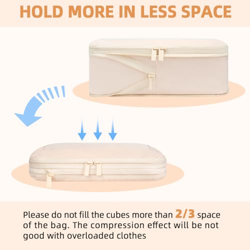 Image of BAGAIL 4 Set /6 Set /8 Set Compression Packing Cubes Travel Accessories Expandable Packing Organizers (Square Mesh, 05-Cream)