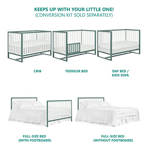 Image of Dream On Me Arlo 5-in-1 Convertible Full-Size Baby Crib in Jungle Green, GreenGuard Gold & BSA, Converts to Toddler, Day & Full-Size Bed, 3 Mattress Heights, Non-Toxic Finish, Sustainable Pinewood