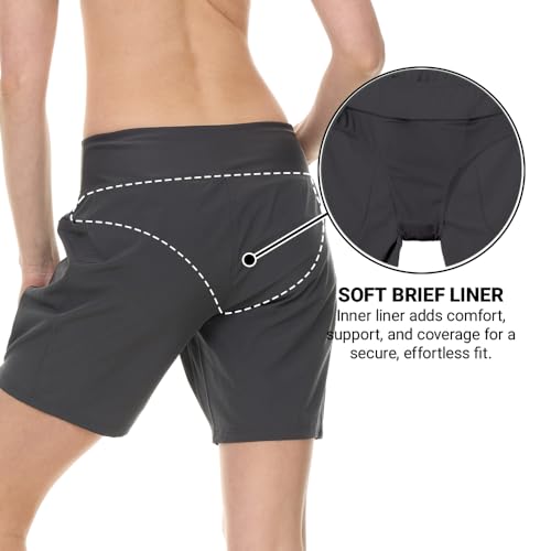 Image of Hurley 5 inch /7 inch High Waisted Swim Shorts Women, Board Shorts with Pockets & Inner Liner, Quick Dry Swim Trunk, UPF 50+