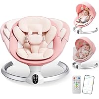 Electric Baby Swing,Helangel Electric Baby Bouncer with Mobile App and Remote Control Baby Swing Chair for Children up to 9 kg Weight with 5 Point Safety Harness (Pink)