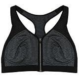 Liv Lingerie Soutien-gorge de sport avec fermeture éclair sur le devant pour femme - Sans armatures - Dos nageur - Noir et gris - Taille UK, noir/gris, 95C