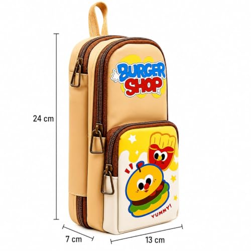 Image of Invite Enterprise Double Zipper Pencil Pouch for Kids | Large Capacity Stationery Organizer | Multi-Compartment Pencil Case for School, Office & Travel | Cute Food Theme Design