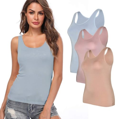 Camisole with Built in Bra for Women,Solid Wide Strap Tank