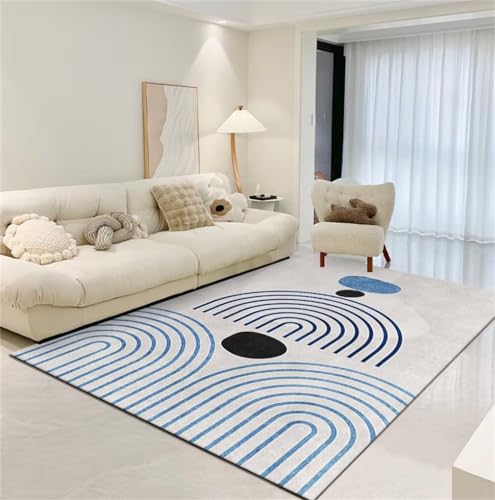 Tapis de salon gris moquette sol antitache rayures bleues 60x110CM
