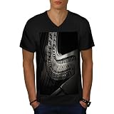 wellcoda Harp Instrument Art Mens V-Neck T-Shirt, Harp Graphic Print Tee Black XL