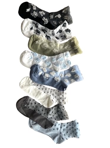Image of Ruffle Sheer Socks Floral Ankle Mesh Socks 8 Pairs
