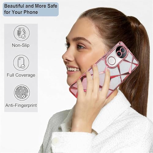 Image of VONZEE Gradient Glitter Case for VIVO V50e, Luxury Electroplated 3D Cube, Diamond Bling Shiny Soft TPU Clear Shockproof Women Girls Protective Phone Cover (Rose Gold)
