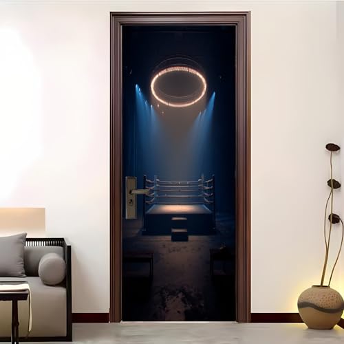 Pegatina Decorativa 3D Para Puerta 86x200 cm Ring De Boxeo Deportivo Vinilo Autoadhesivo Pegatinas para Puertas Azul Impermeable para Dormitorio BañO, Cocina Y Oficina