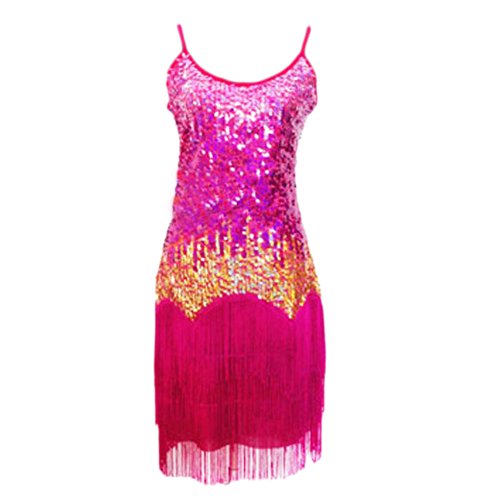 George Jimmy Latin Rumba Cha,cha Tassel Dance Clothing Beautiful Sequins Dance Skirt,Rose Red