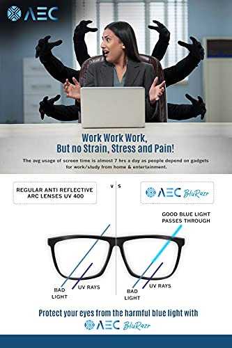 Image of AEC Zenith Rectangular Reading Glasses | Modern Frame with BlueRazr Blue Light Blocking Lenses | Sleek Unisex Readers for Men & Women