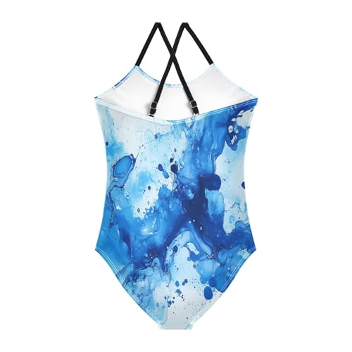 CaTaKu Girls One Piece Swimsuits Ink Splash Liquid Toddler Bathing Suit for Girls Kids Swimwear 3-10Y2