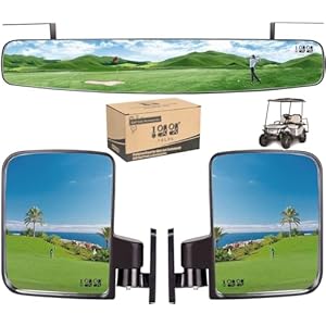10L0L Golf Cart Folding Side Mirror and Panoramic Rear View Mirror Kit for EZGO, Club Car, Yamaha