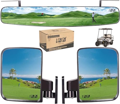 10L0L Golf Cart Folding Side Mirror and Panoramic Rear View Mirror Kit for EZGO, Club Car, Yamaha