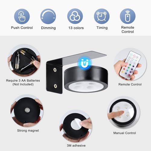 KELUOLY 4-Pack Wireless Battery Operated Painting Light with Remote Control,13 Color RGB Magnetic Led Art Picture Lights for Wall, Dimmable and Timer Poster Light, Wall Decor Black Display Light by KELUOLY - Used condition - Image 3