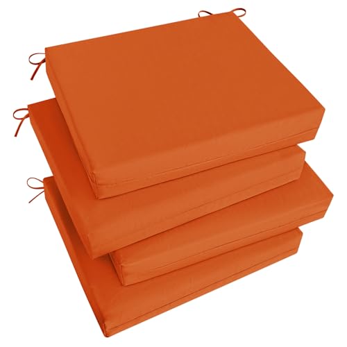 Image of Basic Beyond Outdoor Chair Cushions Set of 4, Square Corner Outdoor Cushions for Patio Furniture, Water Resistant Patio Chair Cushions with 2 Ties, 18.5x16x3, Orange
