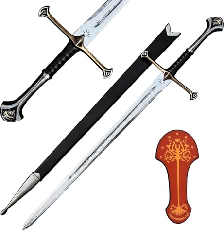 HandSmith Sword of King Elessar with Scabbard and Display Plaque | Hand-Crafted Authentic Engraved Stainless Steel Blade - Replica Movie Sword | Collectors Edition