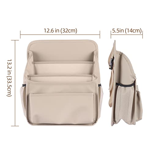 Viaviat Front Seat Organizer Car Upholstery Leather Passenger Seat Storage Bag Large Durable Car Organizer With Adjustable Strap Multiple Compartments Mesh Bags Cup Holders (Beige) #TOP2