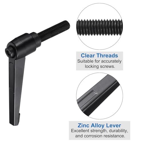Image of uxcell 10pcs Lever Adjustable Handles M12 x 50mm Metric Male Thread, Level Clamping Handle Hand Stud Knobs Rotating Screw Handles Bolts with Locking Lever, Black