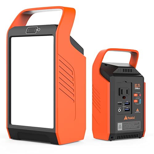 LED Camping Lantern, Takki 22500mAh Portable Generator Power Bank with 80W AC(Peak 120W) USB Outlets, Camping Emergency Lights for Power Outages Tent Hurricane Home, 4 Modes