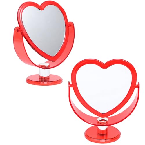 Toyvian Espejo de Maquillaje de Escritorio Acrílico Transparente Base Roja Doble Cara en Forma de Corazón Compacto y Estable para Uso Doméstico