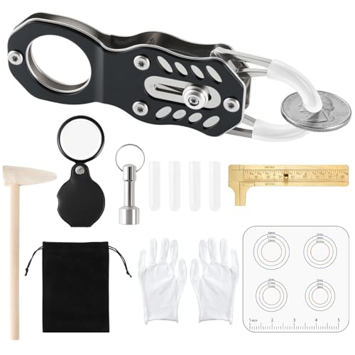 Jieting Coin Ping Tester Kit for Silver & Gold Coins, Portable Pocket Pinger with Magnet, Measuring Board & Caliper for Resonance Sound Testing and Size Comparison for Coin Collectors