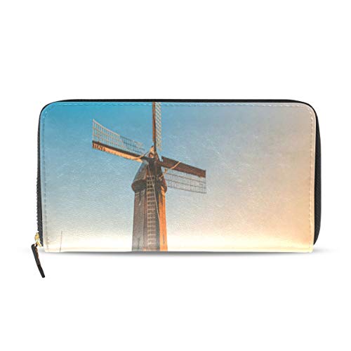 Preisvergleich Produktbild Plsdx Malerische Windmühle lange Pass Kupplung Geldbörsen Reißverschluss Brieftasche Fall Handtasche Geld Veranstalter Tasche Kreditkarteninhaber für Dame Frauen Mädchen Männer Reisen Geschenk