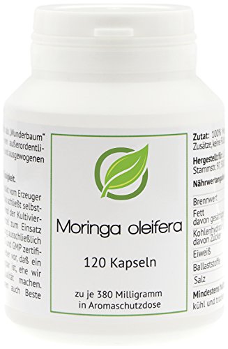 Moringa (Moringa oleifera) - 120 Cápsulas en caja para preservar el aroma por cada 380 miligramos