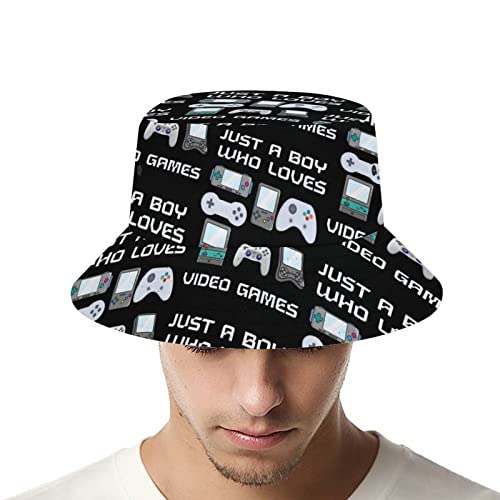 Just A Boy Who Loves Video Games Bucket Hat, Summer Fisherman Cap For Women Men, Unisex Packable Beach Sun Hat For Vacation Travel Outdoor #TOP5