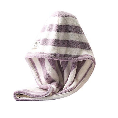 Kusou Microfiber Hair Dry Towel Wrap for Women Bath Shoer Fast Hair Drying Cap Purple White Stripe Color