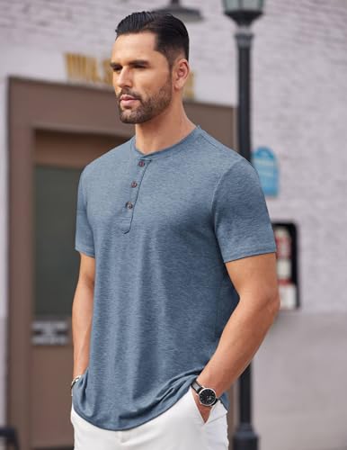 Image of COOFANDY Men's Henley Shirts Short Sleeve Casual Basic Tee Summer Button Henley Soild T Shirts