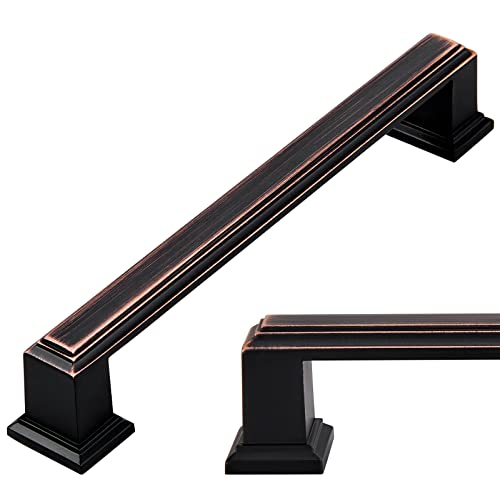 YCSJ 10 Pack Oil Rubbed Bronze Square Cabinet Pullsï¼Œ5 Inch Hold Centers Bronze Pulls,5.8 inch Length Cabinet Hardware Square Handles Oil Rubbed Bronze