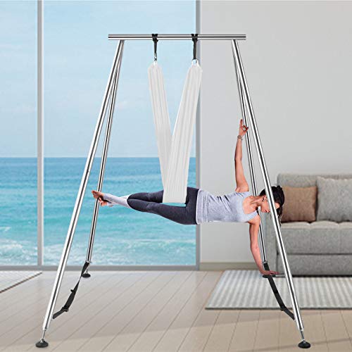 Happybuy Yoga Sling Inversion, 68lbs Inversion Yoga Swing Stand, 551lbs/250kg Aerial Yoga Frame with 236in/6m Yoga Swing Inversion Sling Body Yoga Bundle Safety Belts, White