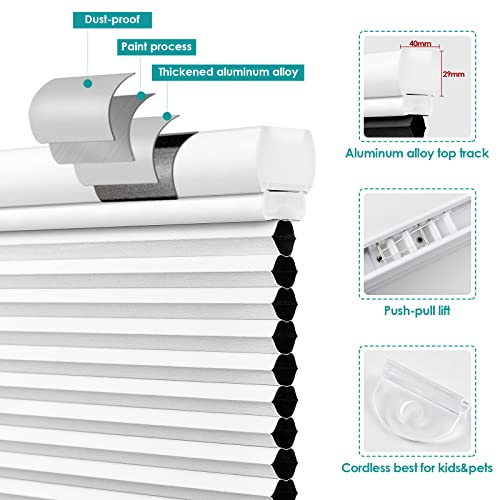 Moonice Top Down Bottom Up Cellular Shades Blackout Cordless Honeycomb Blinds For Windows, Aluminum Single Cell Shades Room Darkening Blinds Shades Door, Thermal Insulated(White) #TOP3